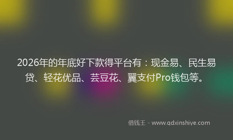 2026年的年底好下款得平台有：现金易、民生易贷、轻花优品、芸豆花、翼支付Pro钱包等。