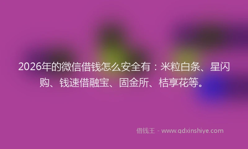 2026年的微信借钱怎么安全有：米粒白条、星闪购、钱速借融宝、固金所、桔享花等。
