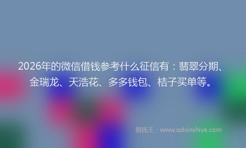 2026年的微信借钱参考什么征信有：翡翠分期、金瑞龙、天浩花、多多钱包、桔子买单等。