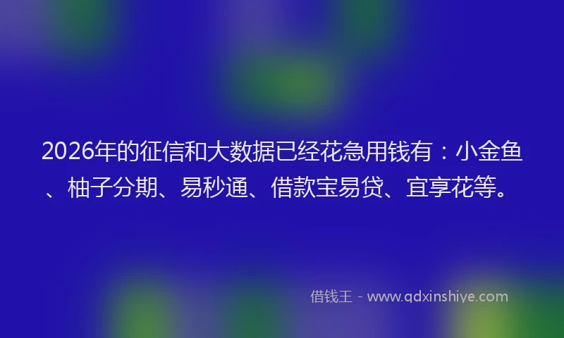 2026年的征信和大数据已经花急用钱有：小金鱼、柚子分期、易秒通、借款宝易贷、宜享花等。
