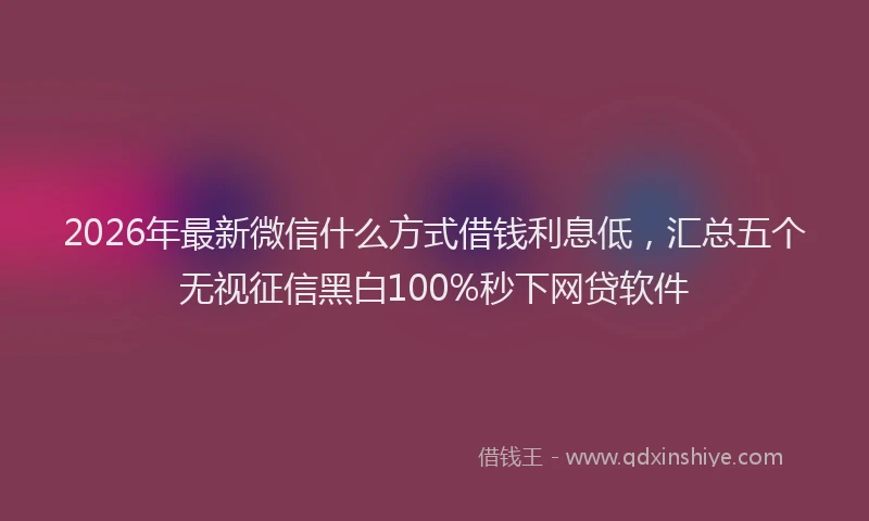 2026年最新微信什么方式借钱利息低，汇总五个无视征信黑白100%秒下网贷软件