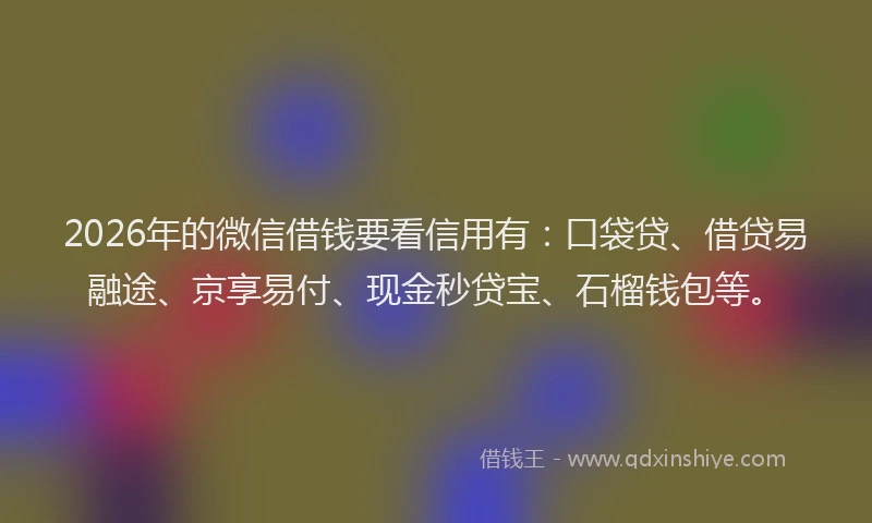 2026年的微信借钱要看信用有：口袋贷、借贷易融途、京享易付、现金秒贷宝、石榴钱包等。