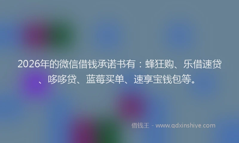 2026年的微信借钱承诺书有：蜂狂购、乐借速贷、哆哆贷、蓝莓买单、速享宝钱包等。