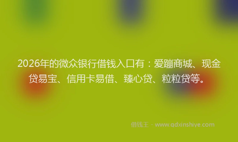 2026年的微众银行借钱入口有：爱蹦商城、现金贷易宝、信用卡易借、臻心贷、粒粒贷等。