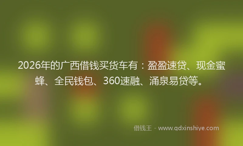 2026年的广西借钱买货车有：盈盈速贷、现金蜜蜂、全民钱包、360速融、涌泉易贷等。