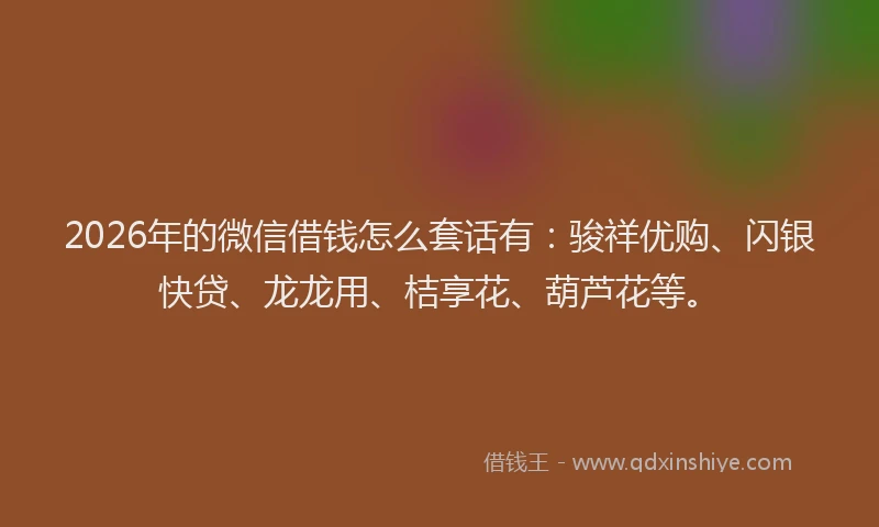 2026年的微信借钱怎么套话有：骏祥优购、闪银快贷、龙龙用、桔享花、葫芦花等。