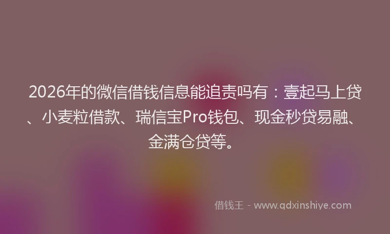 2026年的微信借钱信息能追责吗有：壹起马上贷、小麦粒借款、瑞信宝Pro钱包、现金秒贷易融、金满仓贷等。