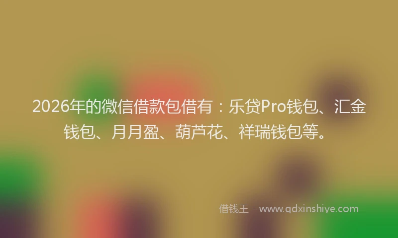 2026年的微信借款包借有：乐贷Pro钱包、汇金钱包、月月盈、葫芦花、祥瑞钱包等。