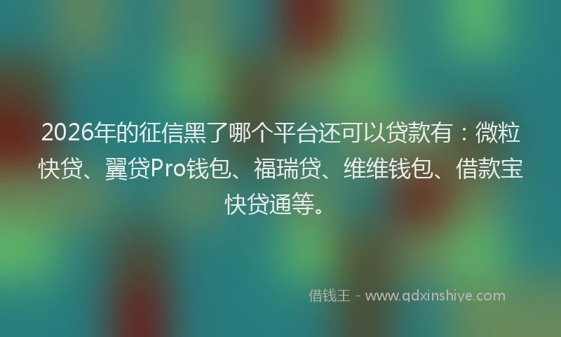 2026年的征信黑了哪个平台还可以贷款有：微粒快贷、翼贷Pro钱包、福瑞贷、维维钱包、借款宝快贷通等。
