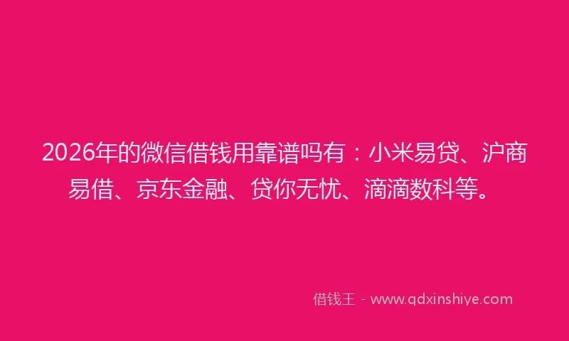 2026年的微信借钱用靠谱吗有：小米易贷、沪商易借、京东金融、贷你无忧、滴滴数科等。