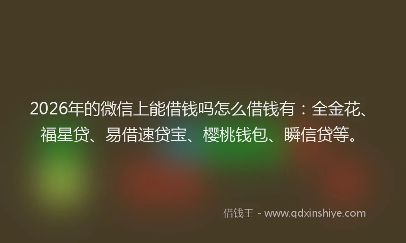 2026年的微信上能借钱吗怎么借钱有：全金花、福星贷、易借速贷宝、樱桃钱包、瞬信贷等。