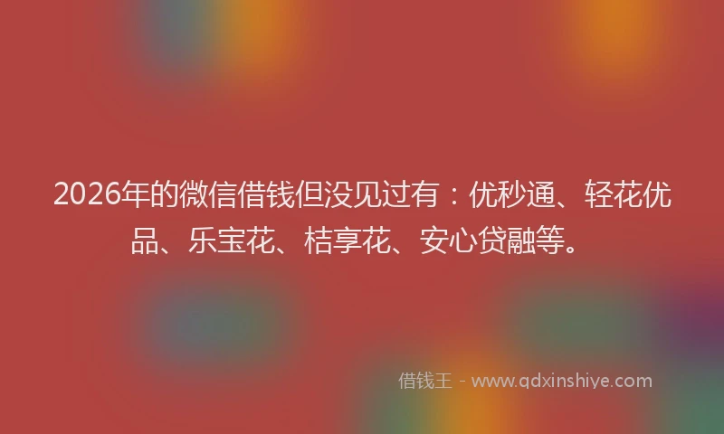 2026年的微信借钱但没见过有：优秒通、轻花优品、乐宝花、桔享花、安心贷融等。