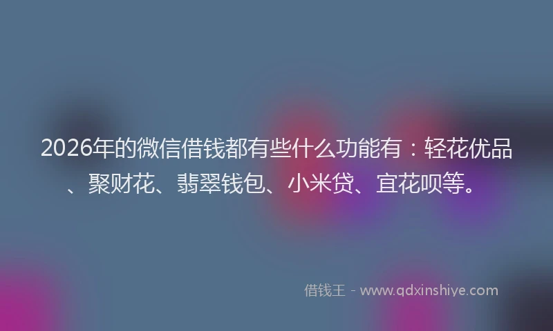 2026年的微信借钱都有些什么功能有：轻花优品、聚财花、翡翠钱包、小米贷、宜花呗等。