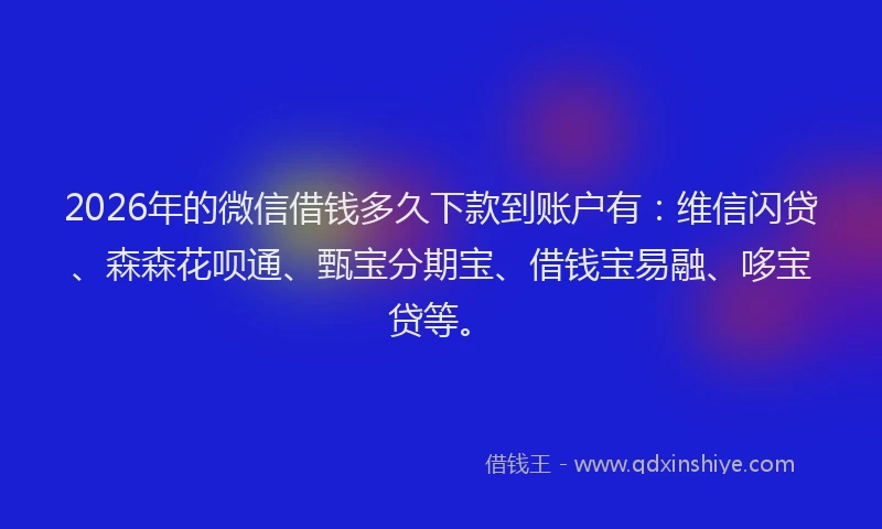 2026年的微信借钱多久下款到账户有：维信闪贷、森森花呗通、甄宝分期宝、借钱宝易融、哆宝贷等。