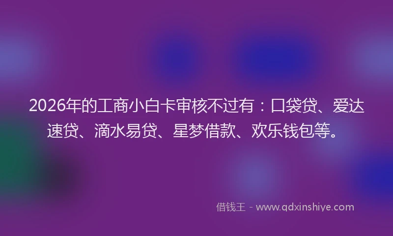 2026年的工商小白卡审核不过有：口袋贷、爱达速贷、滴水易贷、星梦借款、欢乐钱包等。