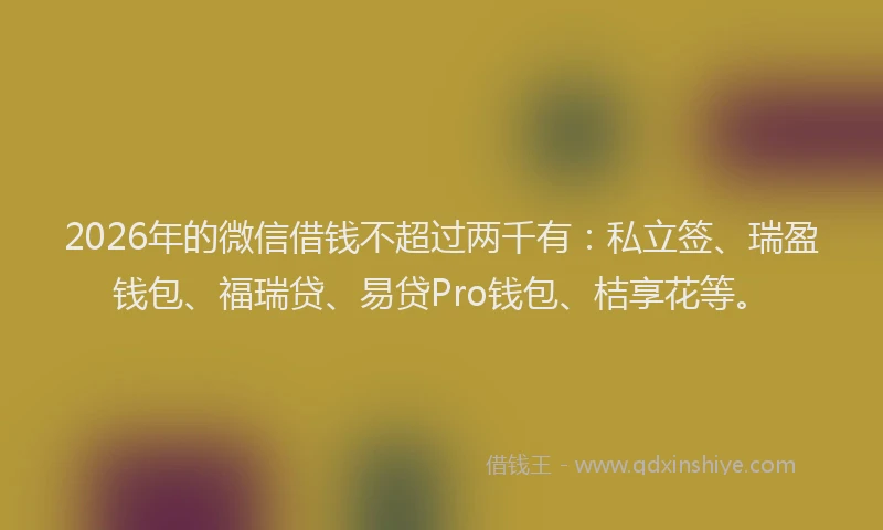 2026年的微信借钱不超过两千有：私立签、瑞盈钱包、福瑞贷、易贷Pro钱包、桔享花等。
