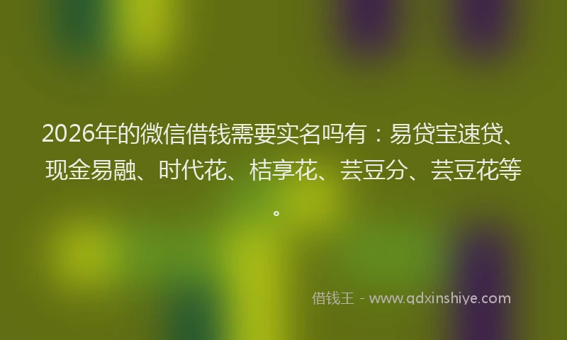 2026年的微信借钱需要实名吗有：易贷宝速贷、现金易融、时代花、桔享花、芸豆分、芸豆花等。