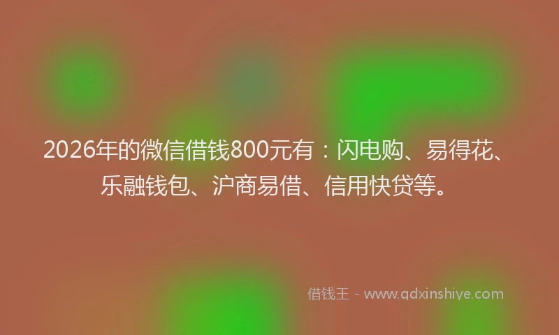 2026年的微信借钱800元有：闪电购、易得花、乐融钱包、沪商易借、信用快贷等。