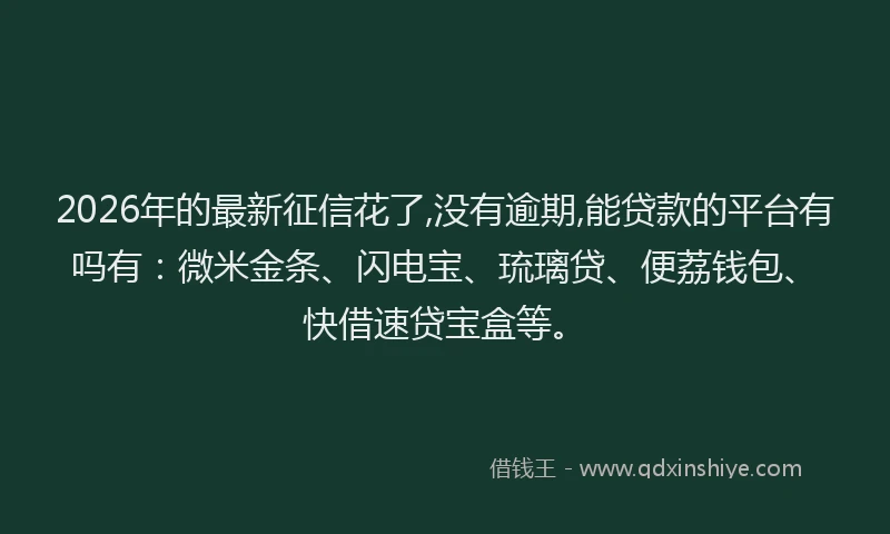 2026年的最新征信花了,没有逾期,能贷款的平台有吗有：微米金条、闪电宝、琉璃贷、便荔钱包、快借速贷宝盒等。