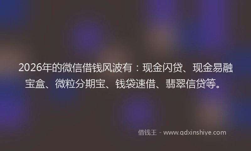 2026年的微信借钱风波有：现金闪贷、现金易融宝盒、微粒分期宝、钱袋速借、翡翠信贷等。