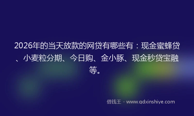 2026年的当天放款的网贷有哪些有：现金蜜蜂贷、小麦粒分期、今日购、金小豚、现金秒贷宝融等。