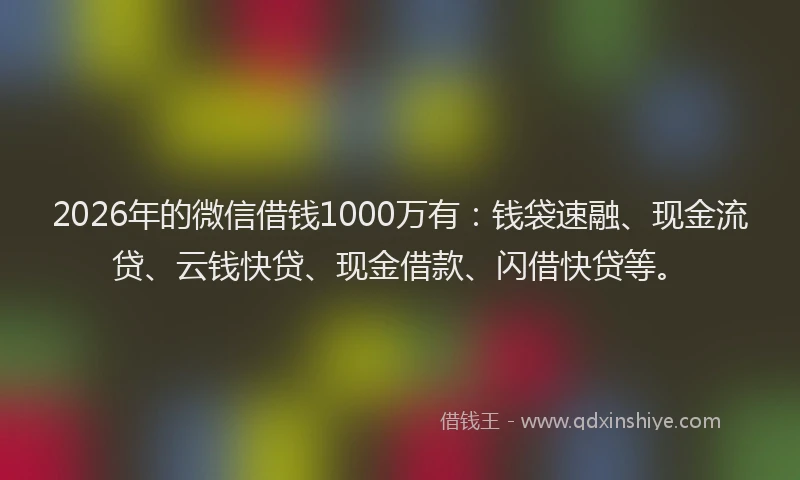 2026年的微信借钱1000万有：钱袋速融、现金流贷、云钱快贷、现金借款、闪借快贷等。