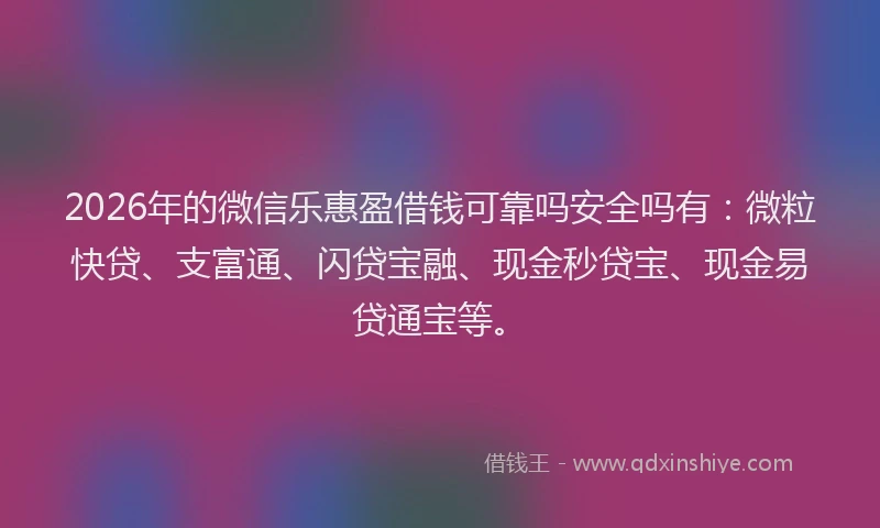 2026年的微信乐惠盈借钱可靠吗安全吗有：微粒快贷、支富通、闪贷宝融、现金秒贷宝、现金易贷通宝等。