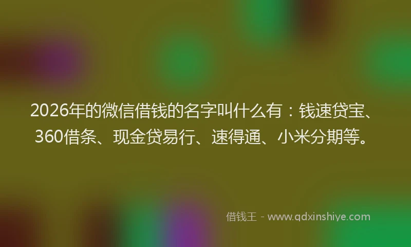 2026年的微信借钱的名字叫什么有：钱速贷宝、360借条、现金贷易行、速得通、小米分期等。