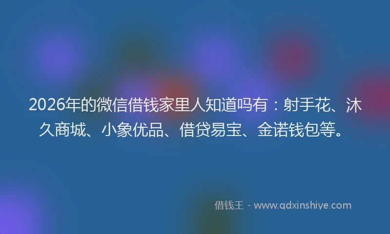 2026年的微信借钱家里人知道吗有：射手花、沐久商城、小象优品、借贷易宝、金诺钱包等。