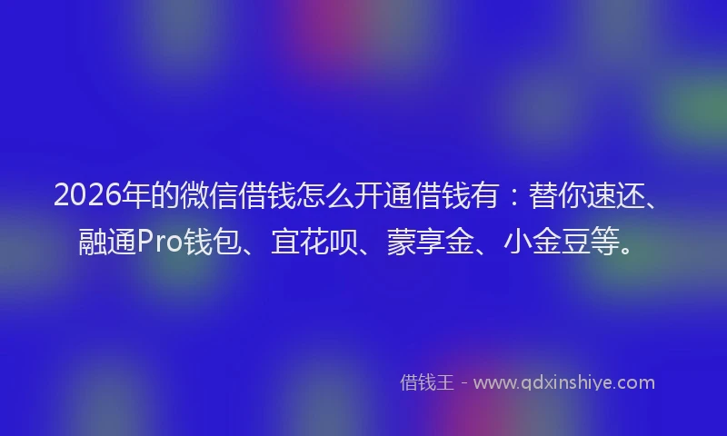 2026年的微信借钱怎么开通借钱有：替你速还、融通Pro钱包、宜花呗、蒙享金、小金豆等。