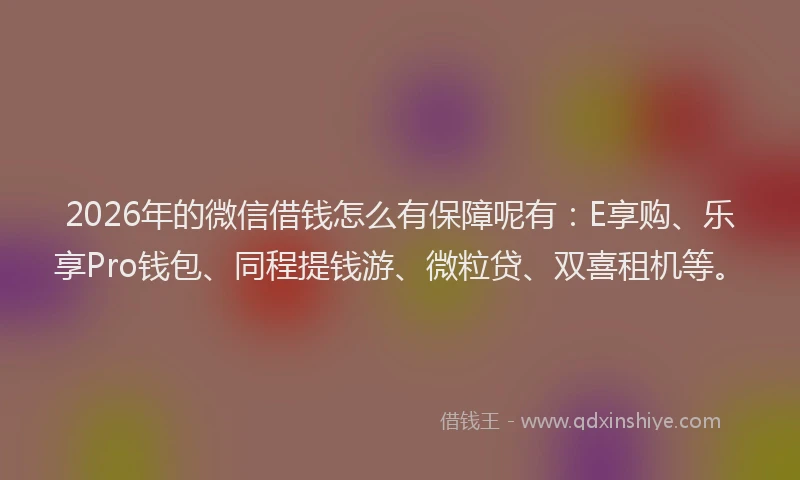 2026年的微信借钱怎么有保障呢有：E享购、乐享Pro钱包、同程提钱游、微粒贷、双喜租机等。