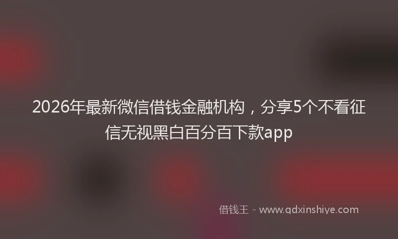 2026年最新微信借钱金融机构，分享5个不看征信无视黑白百分百下款app