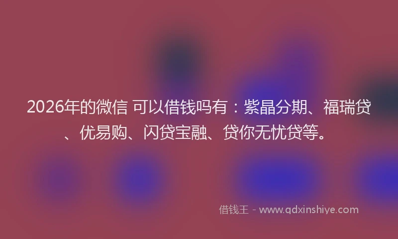 2026年的微信 可以借钱吗有：紫晶分期、福瑞贷、优易购、闪贷宝融、贷你无忧贷等。
