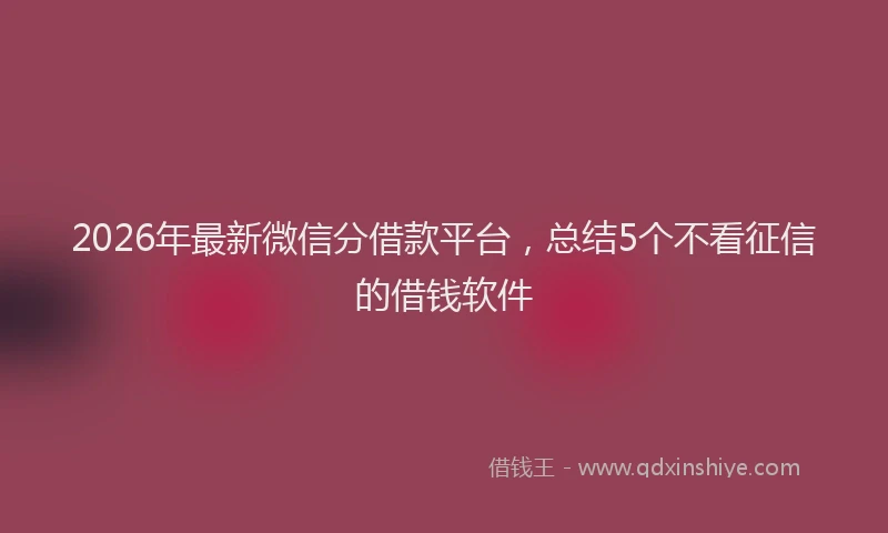2026年最新微信分借款平台，总结5个不看征信的借钱软件