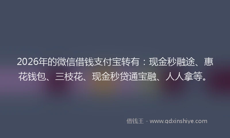 2026年的微信借钱支付宝转有：现金秒融途、惠花钱包、三枝花、现金秒贷通宝融、人人拿等。