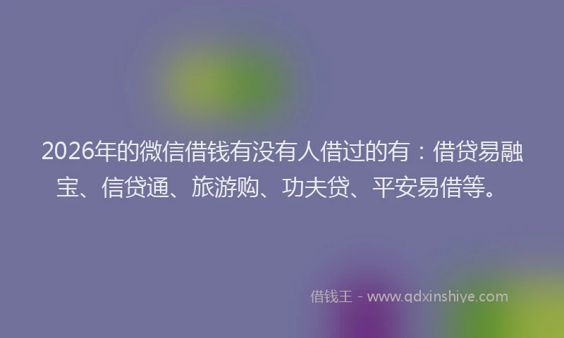 2026年的微信借钱有没有人借过的有：借贷易融宝、信贷通、旅游购、功夫贷、平安易借等。