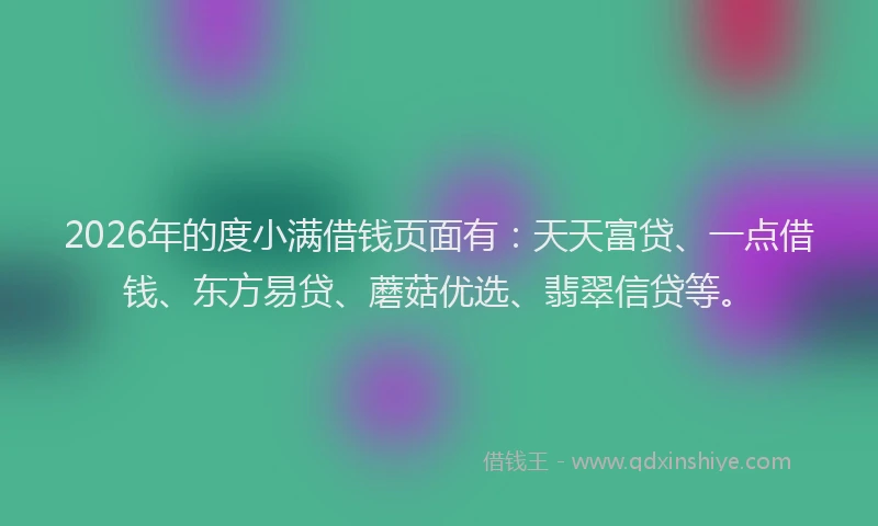 2026年的度小满借钱页面有：天天富贷、一点借钱、东方易贷、蘑菇优选、翡翠信贷等。