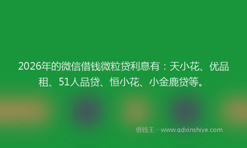 2026年的微信借钱微粒贷利息有：天小花、优品租、51人品贷、恒小花、小金鹿贷等。