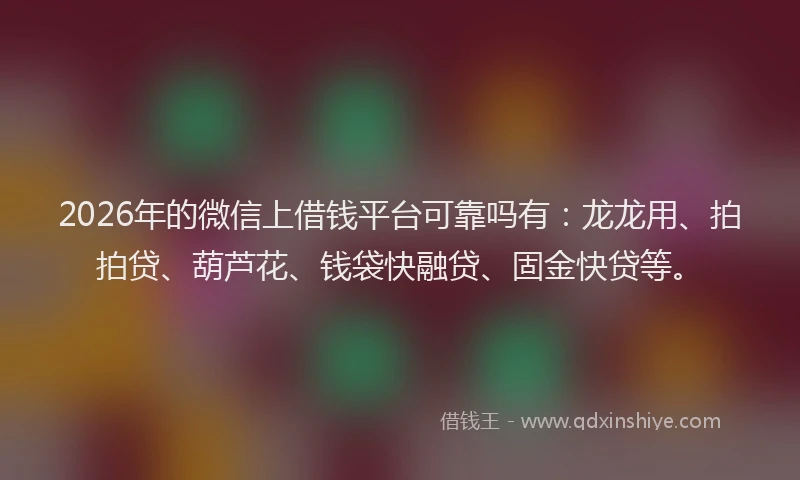 2026年的微信上借钱平台可靠吗有：龙龙用、拍拍贷、葫芦花、钱袋快融贷、固金快贷等。