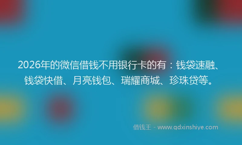 2026年的微信借钱不用银行卡的有：钱袋速融、钱袋快借、月亮钱包、瑞耀商城、珍珠贷等。