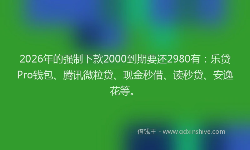 2026年的强制下款2000到期要还2980有：乐贷Pro钱包、腾讯微粒贷、现金秒借、读秒贷、安逸花等。