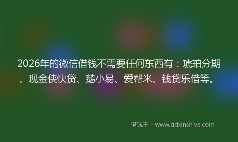 2026年的微信借钱不需要任何东西有：琥珀分期、现金侠快贷、鹅小易、爱帮米、钱贷乐借等。