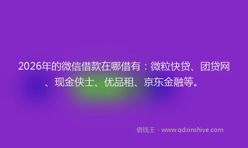 2026年的微信借款在哪借有：微粒快贷、团贷网、现金侠士、优品租、京东金融等。