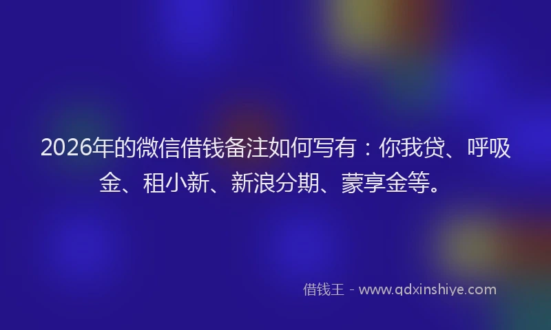 2026年的微信借钱备注如何写有：你我贷、呼吸金、租小新、新浪分期、蒙享金等。