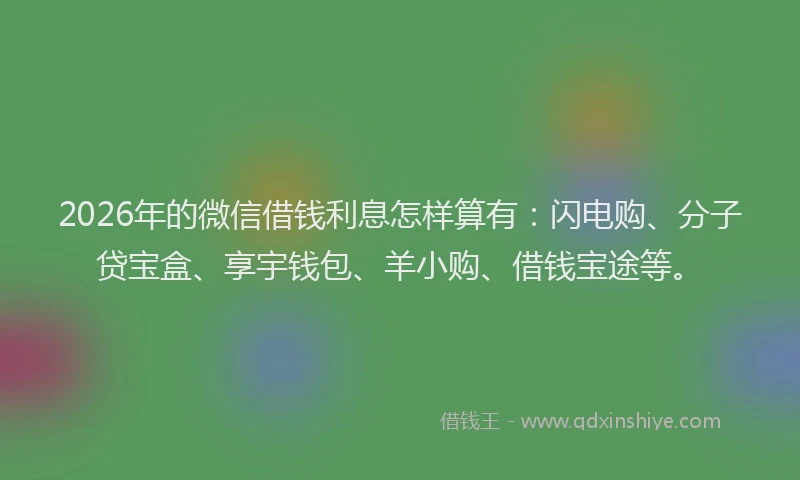 2026年的微信借钱利息怎样算有：闪电购、分子贷宝盒、享宇钱包、羊小购、借钱宝途等。