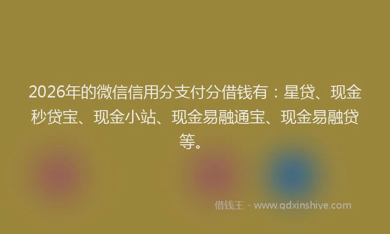 2026年的微信信用分支付分借钱有：星贷、现金秒贷宝、现金小站、现金易融通宝、现金易融贷等。