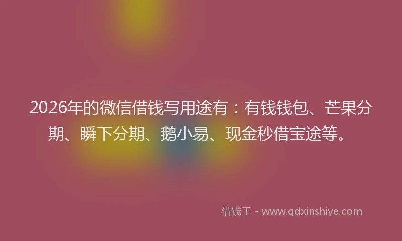 2026年的微信借钱写用途有：有钱钱包、芒果分期、瞬下分期、鹅小易、现金秒借宝途等。