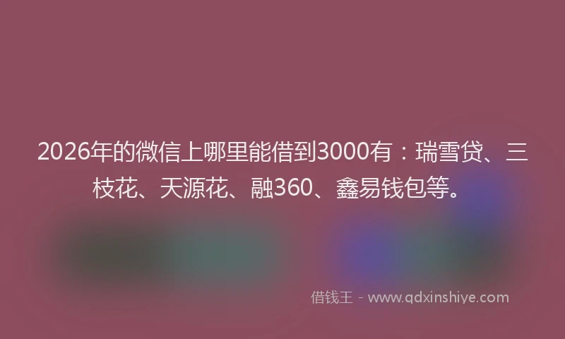 2026年的微信上哪里能借到3000有：瑞雪贷、三枝花、天源花、融360、鑫易钱包等。