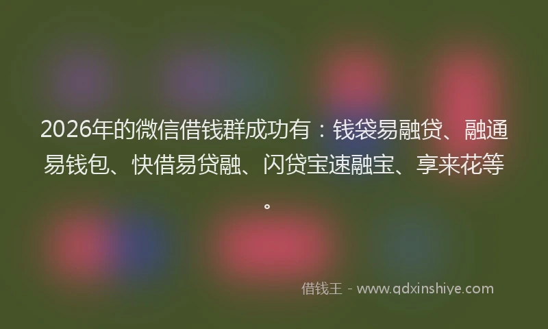 2026年的微信借钱群成功有：钱袋易融贷、融通易钱包、快借易贷融、闪贷宝速融宝、享来花等。