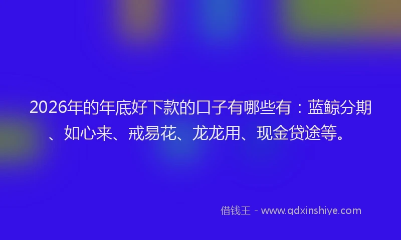 2026年的年底好下款的口子有哪些有：蓝鲸分期、如心来、戒易花、龙龙用、现金贷途等。